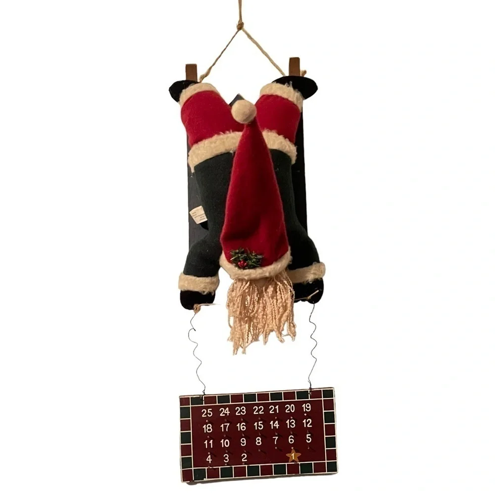 Sledding Santa Wooden 25 Days Till Christmas 3-D Wall Calendar Holiday Decor VTG